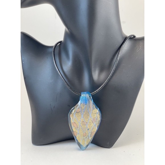 Vermeil & Dichroic Glass Pendant Blue  On Robert Lee Morris Black Cord Necklace - Picture 11 of 15